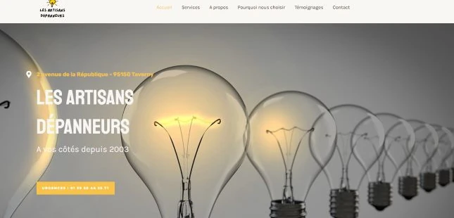 Site web pour artisans ; Bannière du site Les Artisans Dépanneurs